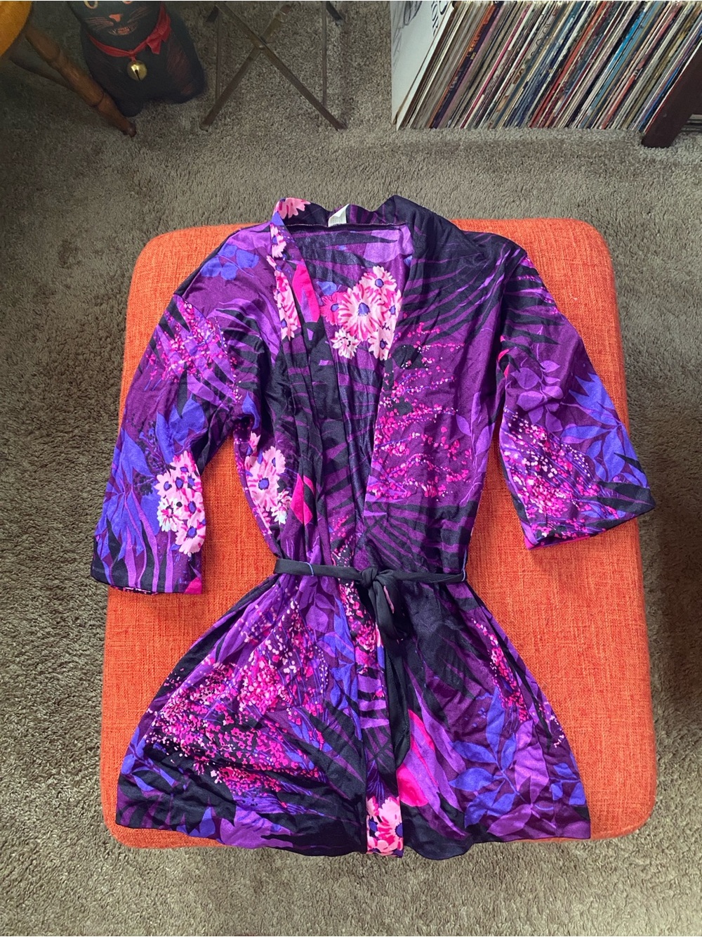 VTG 70’s Bohemian Nylon Floral Tropical Kimono Wrap Swim Cover Up